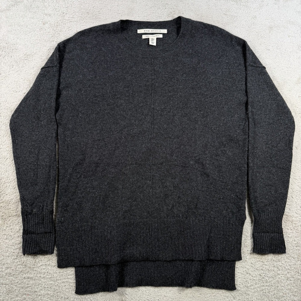 Max Studio Sweater Womens Small Grey 100% Cashmere 2 Ply Oversized Crewneck Soft - Picture 1 of 6